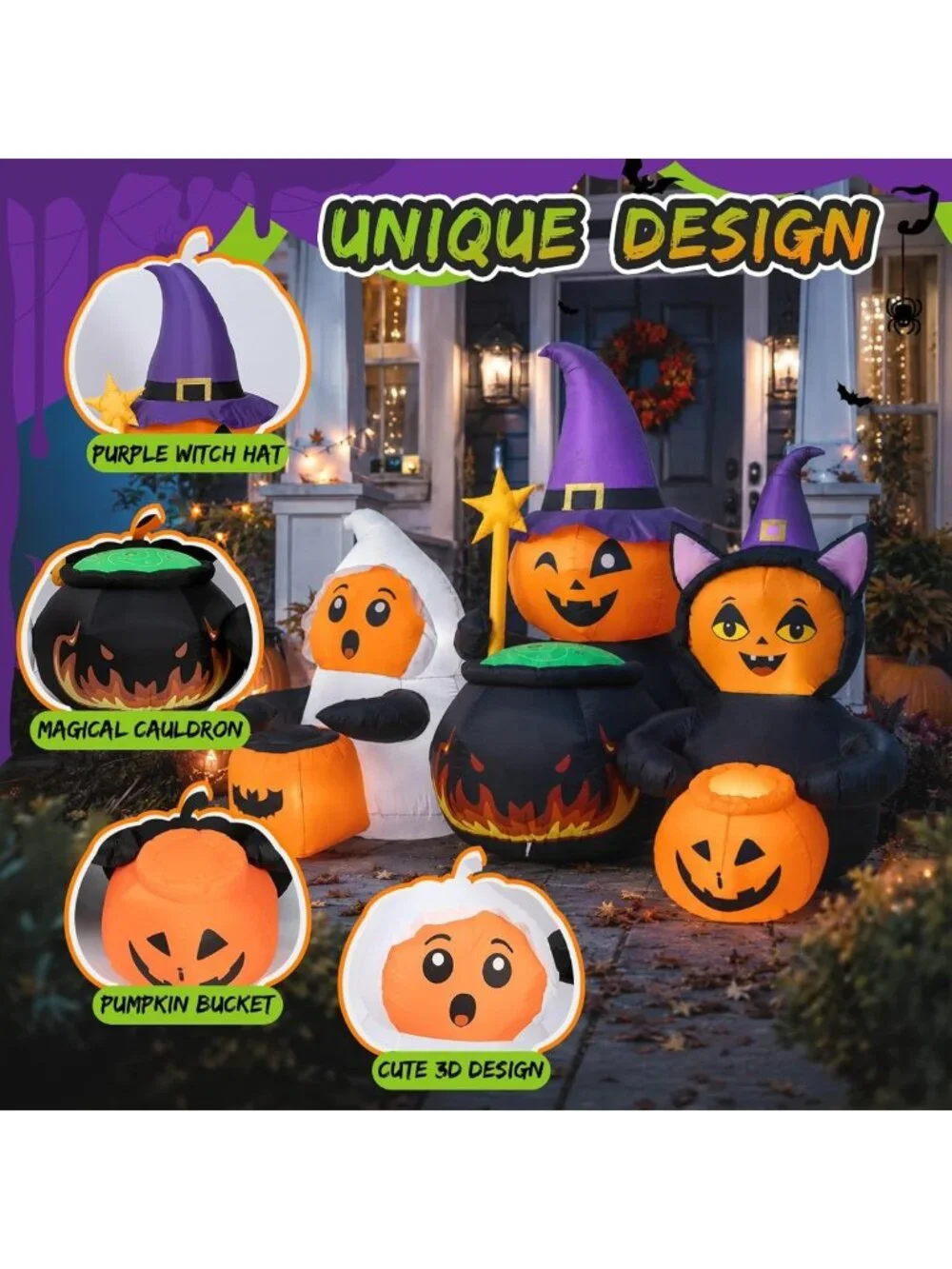 7FT Halloween Inflatable Pumpkin Decor for Outdoor Costume Party, Festive Yard